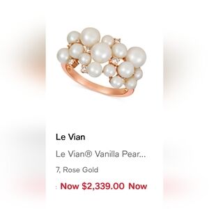 Le Vian Vanilla Pearls 14k Strawberry Gold 1/6cts 10pcs Dimonds Ring SIZE 7